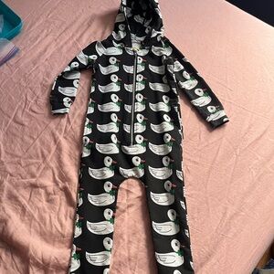 HUGO loves Tiki Black and White Duck Print Kids Zip UP One Piece